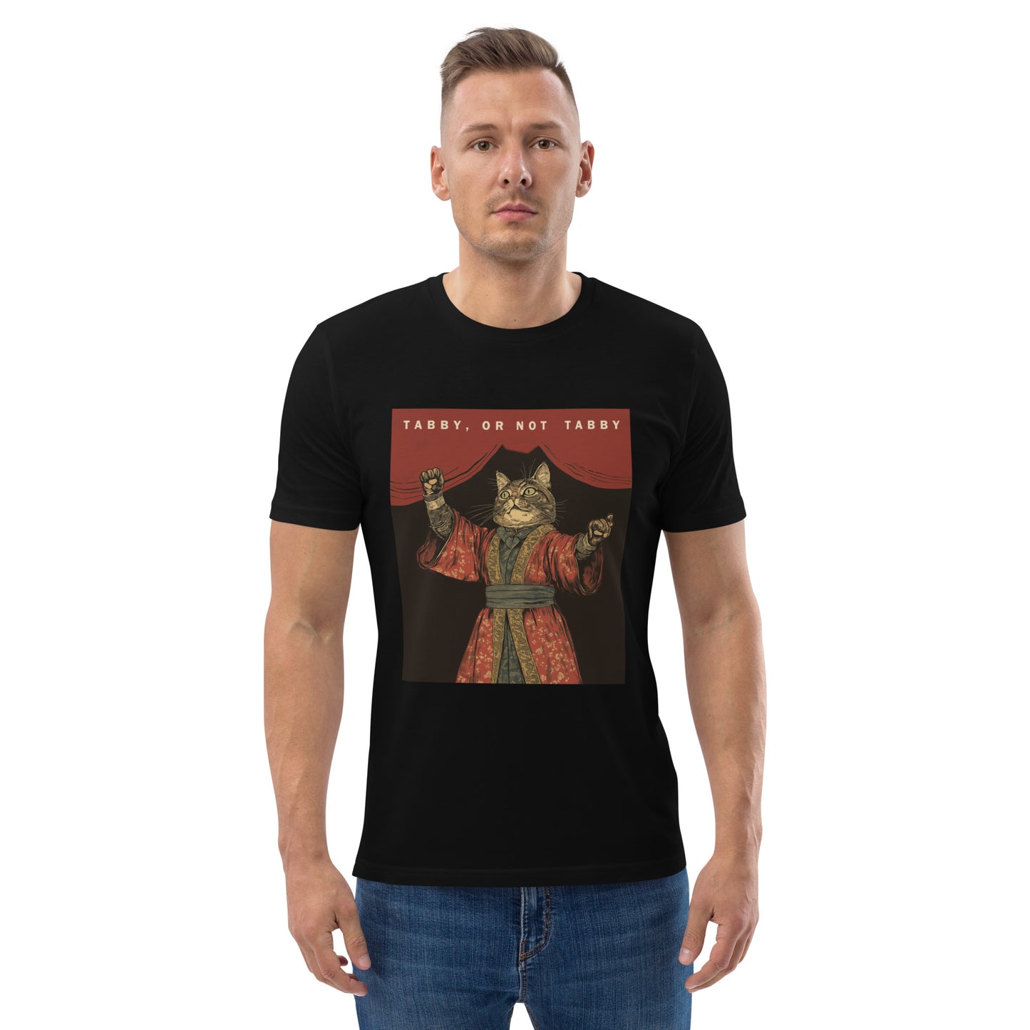 'TABBY, OR NOT TABBY' BLACK PURR AND PUN Unisex organic cotton t-shirt