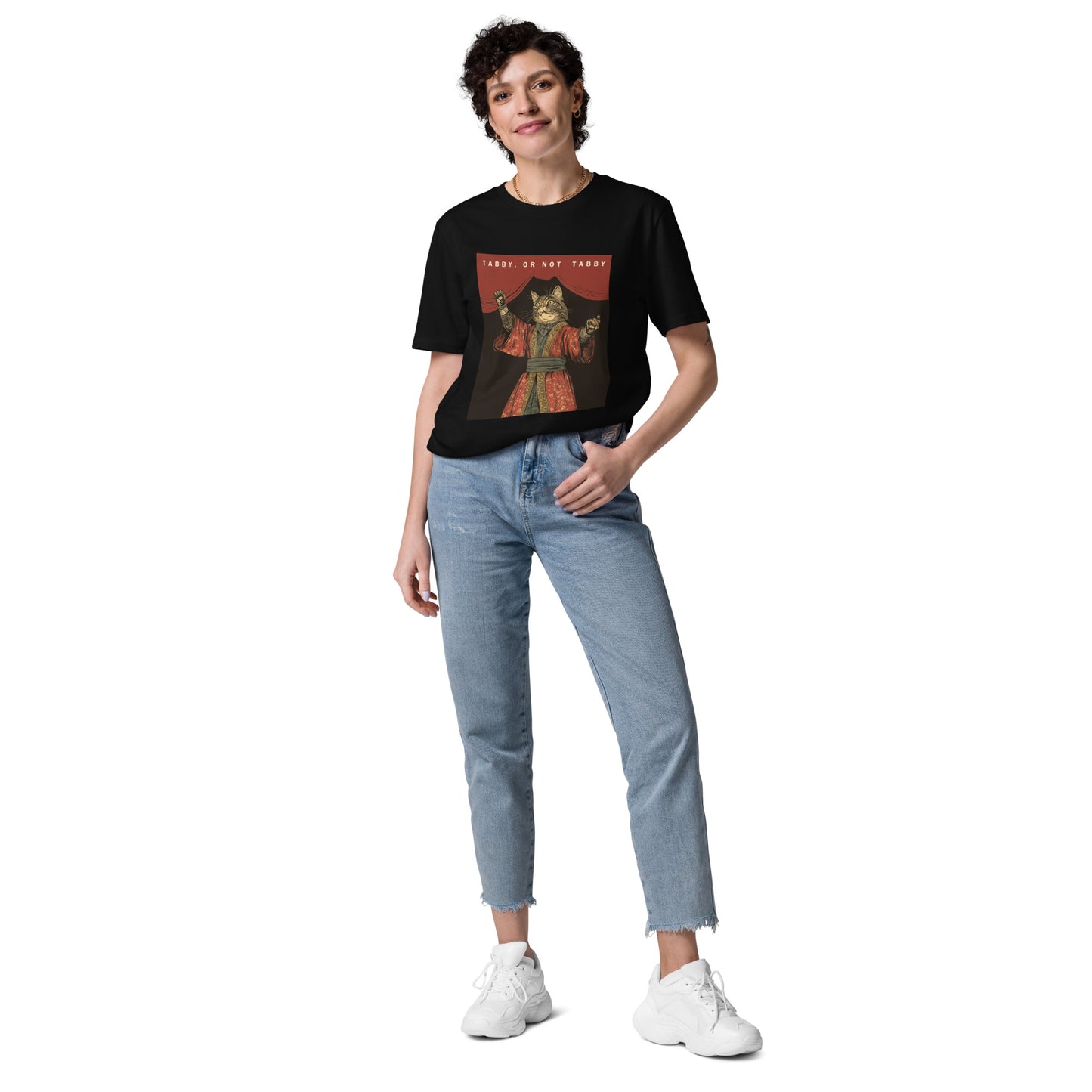 'TABBY, OR NOT TABBY' BLACK PURR AND PUN Unisex organic cotton t-shirt