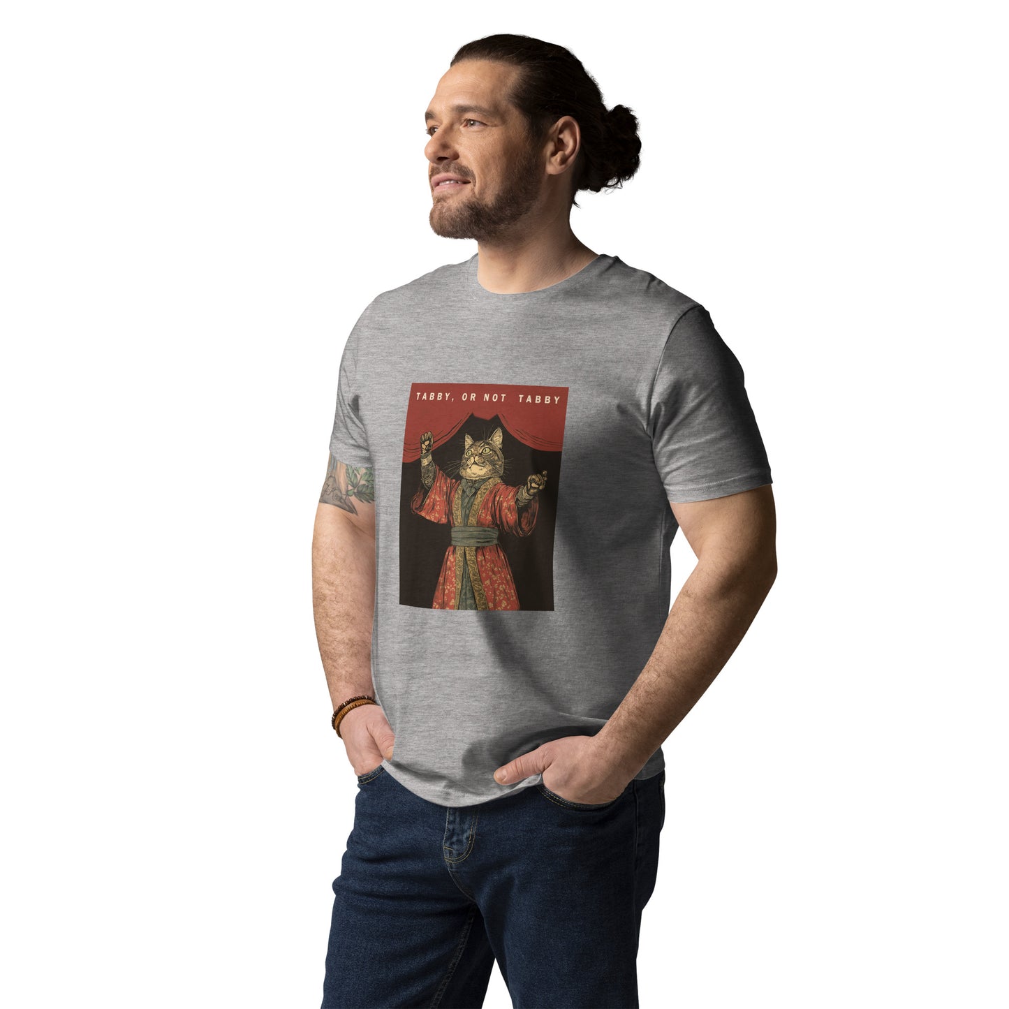 'TABBY, OR NOT TABBY' GREY PURR AND PUN Unisex organic cotton t-shirt